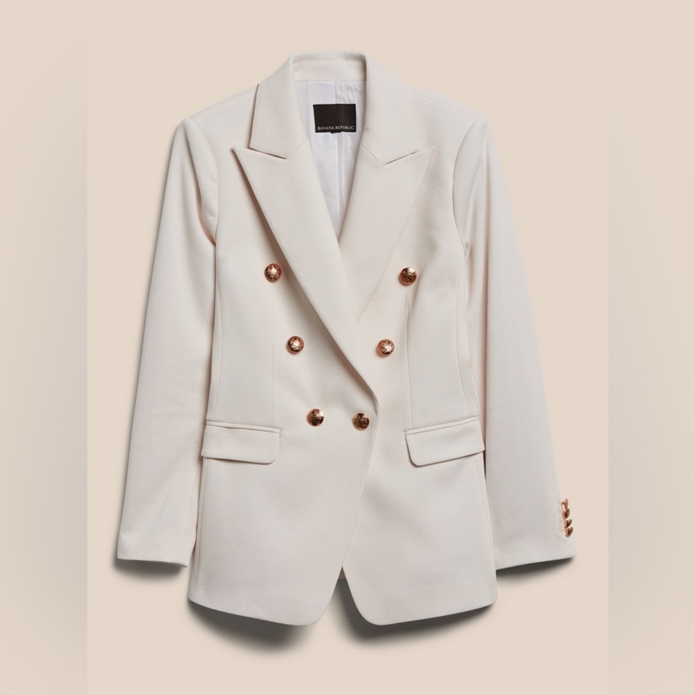 Banana Republic Double-Breasted Blazer - Size 2P (Ivory Honeycomb)